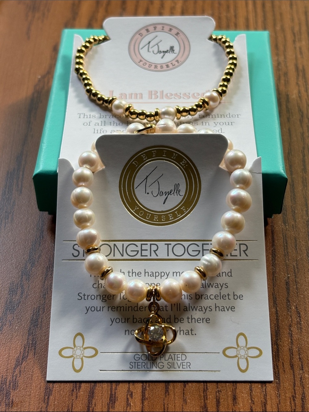 T. Jazelle Gold & Pearl 'Stronger Together' Bracelet Set - Pearl/Gold